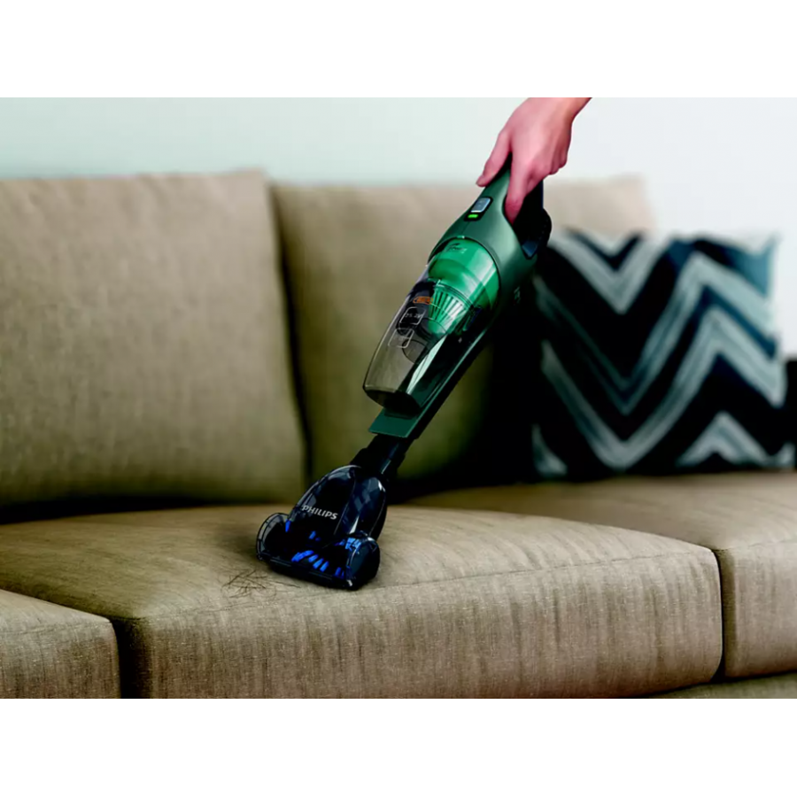Aspirator Philips Vertical Powerpro Aqua Vertical, Reincarcabil, Fara Fir, 3 In 1, Mini Perie Turbo, 0.6 L, Aspirare Triactive, Acumulator Li-ion, Autonomie 60 M, Albastru