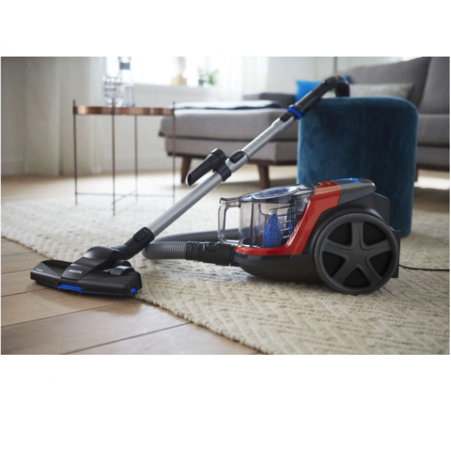 Aspirator Profesional Philips Fara Sac Cu Filtru Allergy H13 , Putere 900 W, Tehnologie Powercyclone 5, Flux De Aer 27.8 L/s, Nivel De Zgomot 75 Db, Tub Telescopic Metalic, Rosu