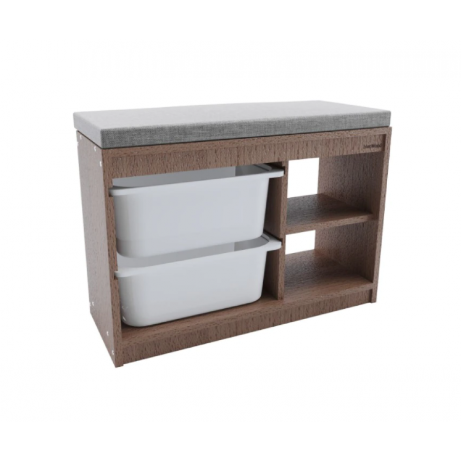 Bancheta Klausstech Din Lemn Cu 2 Rafturi, 2 Sertare Din Plastic Incluse, Dimensiuni 43 X 25 X 66.50 Cm, Curatare Usoara, Culoare Maro/gri