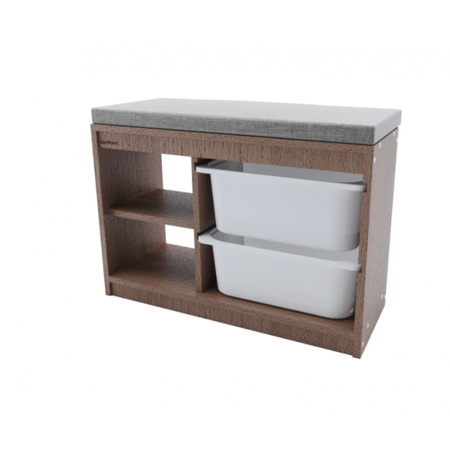 Bancheta Klausstech Din Lemn Cu 2 Rafturi, 2 Sertare Din Plastic Incluse, Dimensiuni 43 X 25 X 66.50 Cm, Curatare Usoara, Culoare Maro/gri