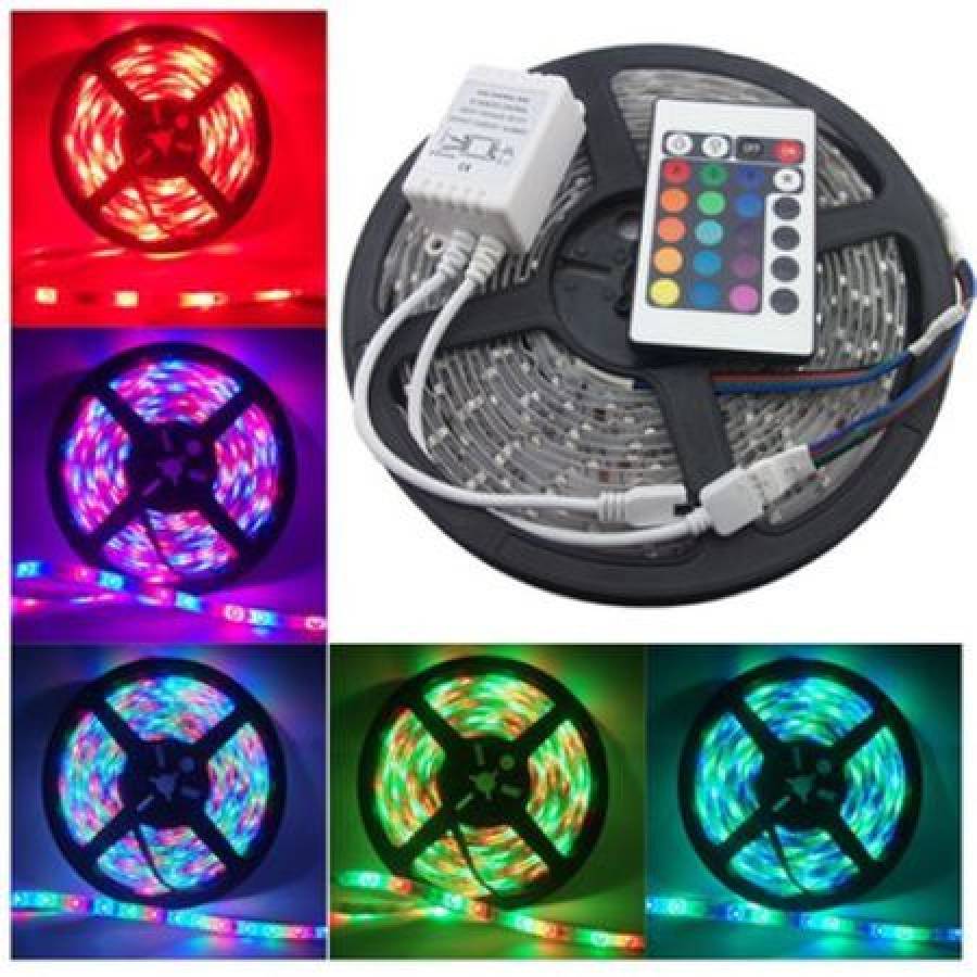 Banda Klausstech Led Rgb Decorativa De Camera, Lungime De 5 Metri , 3 Culori , 5 Moduri De Iluminare, Flexibila, Tensiune De Alimentare 12 V, Telecomanda Inclusa