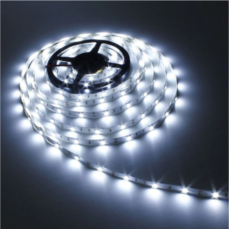 Banda Led Klausstech Cu Lumina Alba Rece Cu Lungime De 5 M, Protectie Ip20, Material Flexibil, Utilizare Interior/exterior, Montare Usoara, Alb