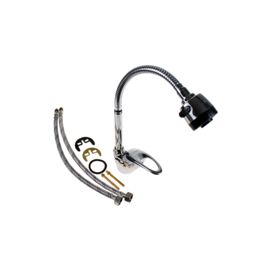 Baterie Klausstech De Bucatarie, Dus Flexibil, Monocomanda, 2 Jeturi Reglabile, Cartus Ceramic 35mm, Cromat, Argintiu