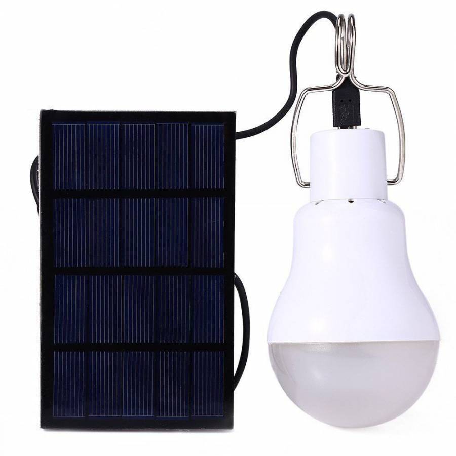 Bec Cu  Leduri Portabil  Si Mini Panou Solar Inclus Pentru Incarcare , Baterie Reincarcabila De 3.7v 800ma