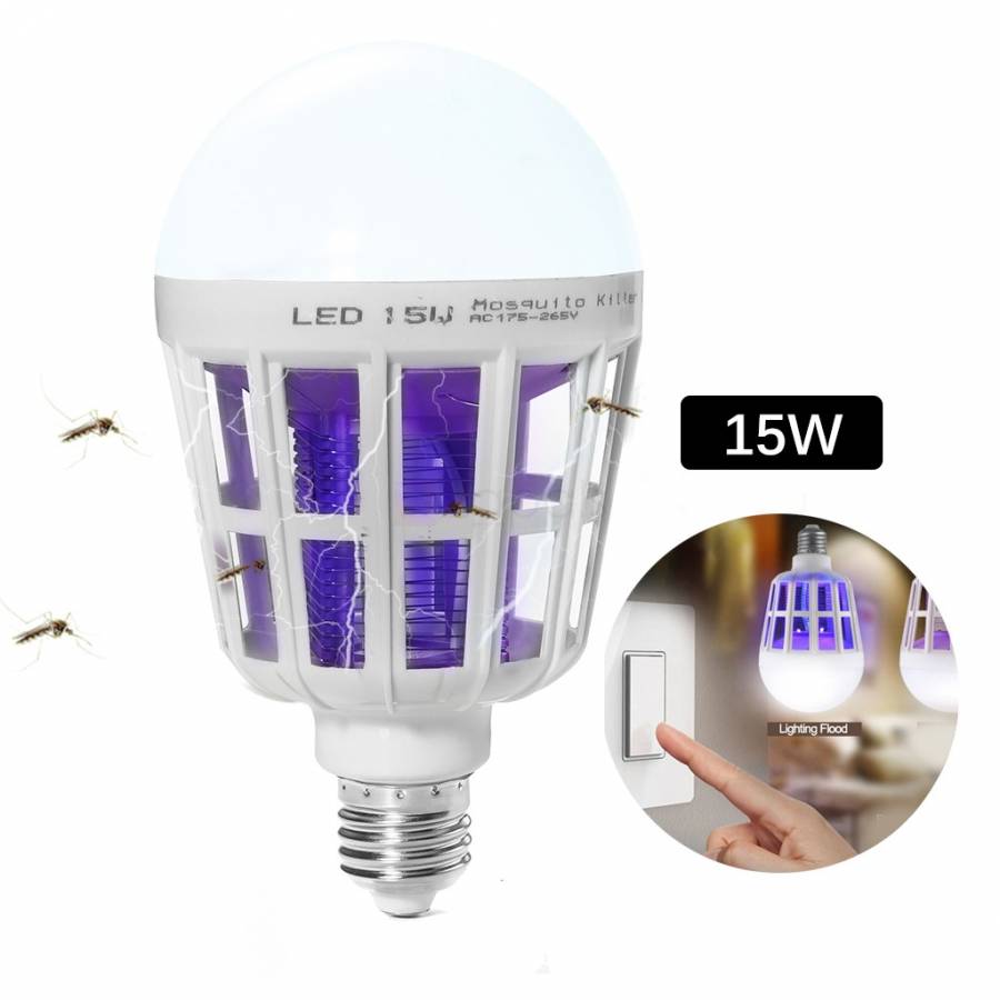 Bec Led Anti Insecte KlaussTech Cu Lumina Alba Naturala Puternica 15w , Bec 2in1 Cu Lampa Uv Impotriva Insectelor Alb