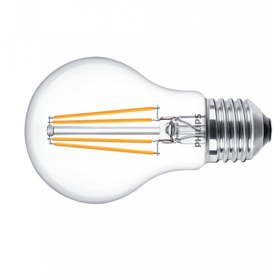 Bec Led Philips A60 7 W – 60 W, Iluminare Alb Cald, Soclu E27, 806lm, Temperatura 2700 K, Forma Clasic, Durata Viata 15000 H, Transparent