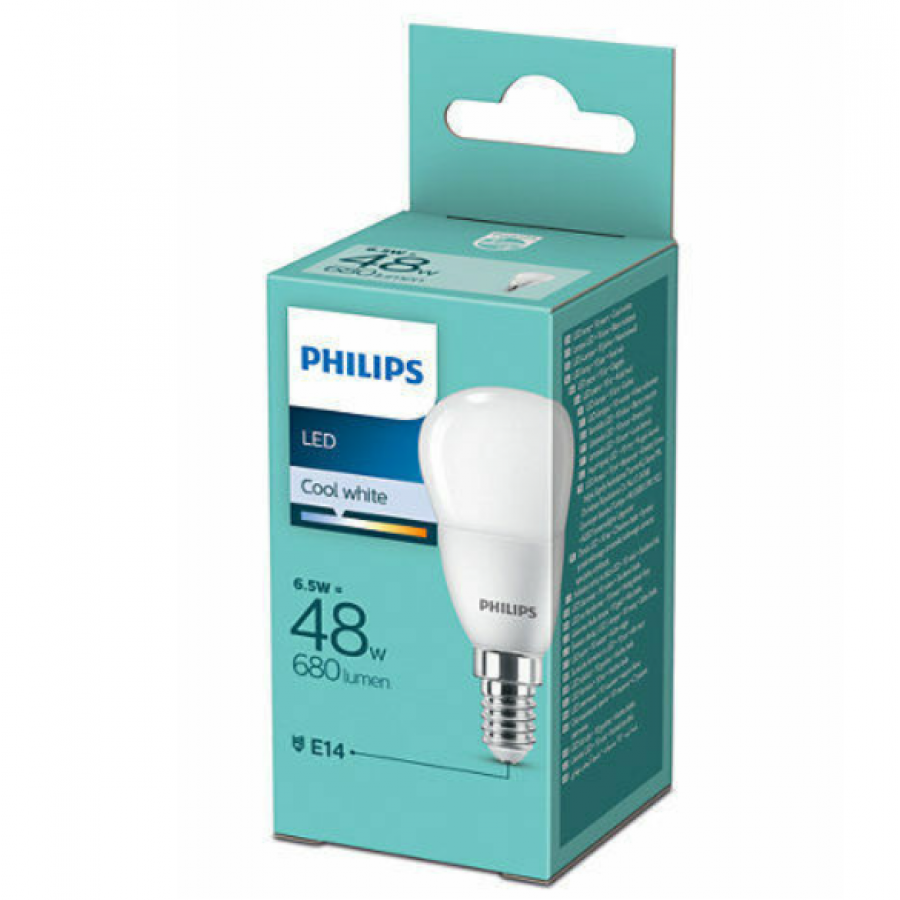 Bec Led Philips Alb Rece, Tip Soclu E14, Putere 6.5 W (48w), Flux 680 Lm, 15000 Ore, 4500 K, Forma Lustra, Compact, Culoare Alb