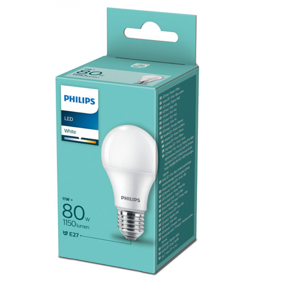 Bec Led Philips Cu Putere 11 W, Lumina Alba, Utilizare Interior, Temperatura 3000 K, 1150 Lm, Unghi  150°, 220-240  V,  104  Lm/w, Alb