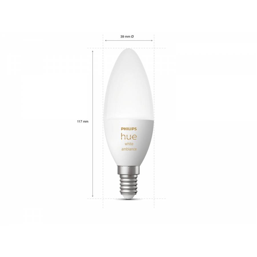 Bec Philips Inteligent Led Cu Soclu E14, 2200k-6500k, 220v-240v, 25000 Ore, 470 Lm, Putere 6 W, Zigbee, Amazon Alexa, Compatibli Aplicatie Hue, Alb