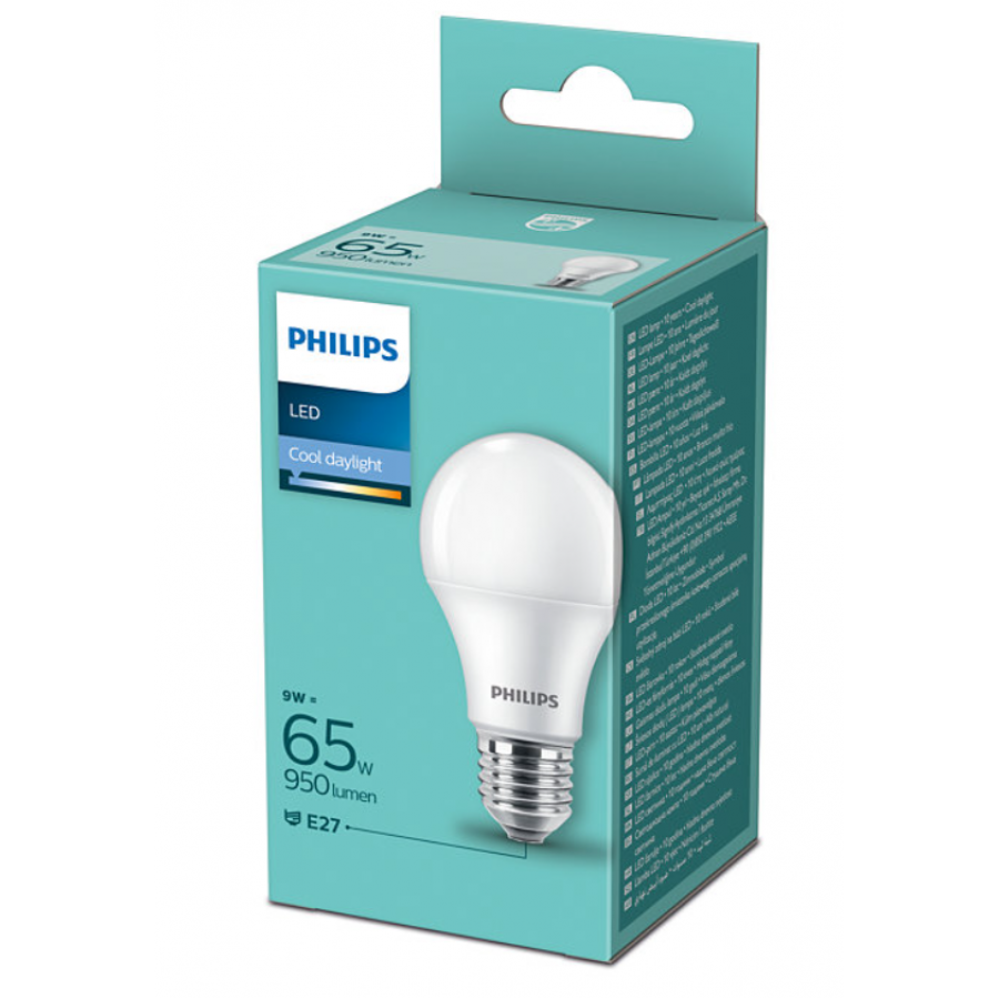 Bec Philips Led Cu Putere 9w (65w), Soclu E27, Lumina Naturala Rece, 950 Lm, 15000 H, Temperatura 6500 K, Tensiune 220 V, Alb