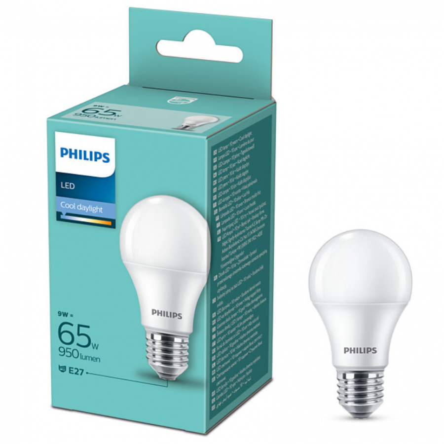 Bec Philips Led Cu Putere 9w (65w), Soclu E27, Lumina Naturala Rece, 950 Lm, 15000 H, Temperatura 6500 K, Tensiune 220 V, Alb