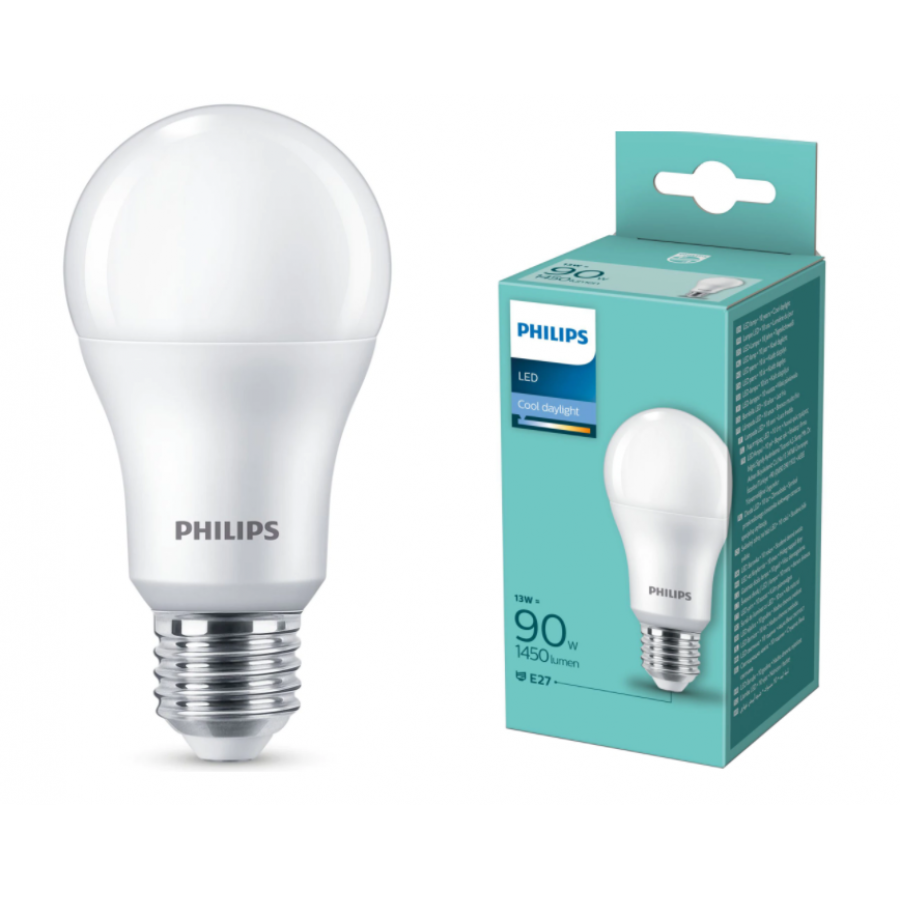 Bec Philips Led Putere 13 W Cu Lumina Naturala Rece, Soclu E27, Temperatura 6500 K, Flux 1450 Lm, A+, Dulie Edison, Ergonomic, Alb