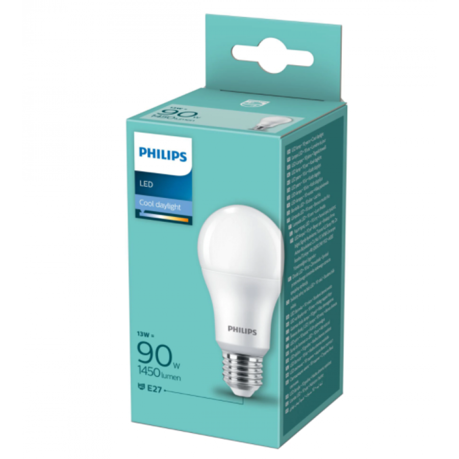 Bec Philips Led Putere 13 W Cu Lumina Naturala Rece, Soclu E27, Temperatura 6500 K, Flux 1450 Lm, A+, Dulie Edison, Ergonomic, Alb