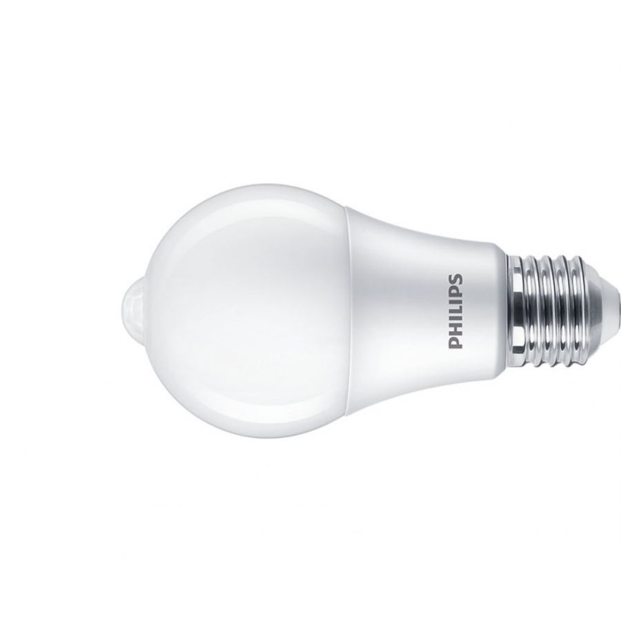 Bec Philips Led Senzor Miscare, Iluminare Alb Cald, Putere 8w (60w), 806 Lm, Temperatura 4000 K, 15000 H, E27, Forma De Para, A+, Alb