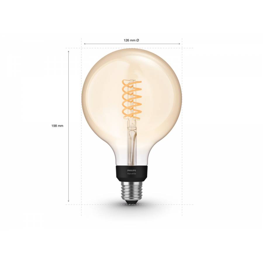 Bec Philips Smart Cu Filament, Utilizare Bluetooth, Bridge, 2100k, 220v-240v, 15.000 Ore, Diametru 125 Mm, 550 Lm,  7 W, Transparent