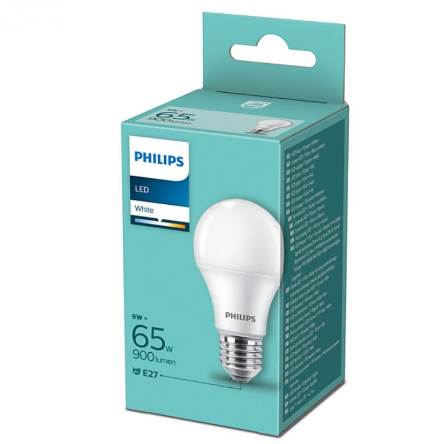 Bec Profesional Led Philips, Putere 9w (65w), Lumina Puternica Alba Cald, Soclu E27, Autonomie 10000 H, 900 Lm, 3000 K, A+, Culoare Alb