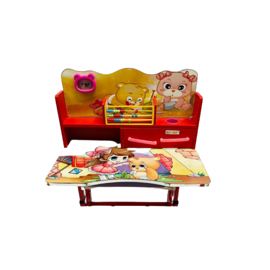 Birou Cu Scaun Pentru Copii Klausstech, Cadru Metalic, Blat Din Mdf, Suporta 30kg, 69x45x65 Cm, Model Animat, Usor De Instalat,  Rosu