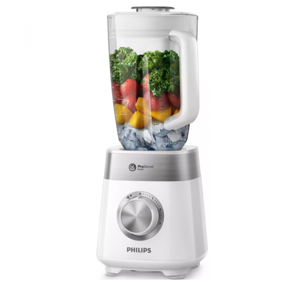 Blender Electric Philips Cu Tehnologie Problend Crush, Motor De 800 W Si 3 Setari De Viteza, Capac Detasabil, Lavabil, Buton Rotativ, Vas 2 L, Culoare Alb