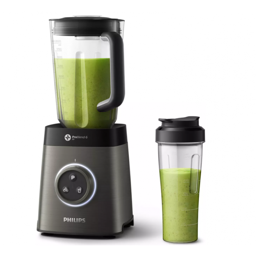 Blender Philips Avance Cu Putere 1400 W, Vas Din Tritan 2.2 L, Problend 6 3d, Recipient On-the-go, Afisaj Cu Led, Oprire Automata, Viteze Variabile, 35.000  Rpm, Negru