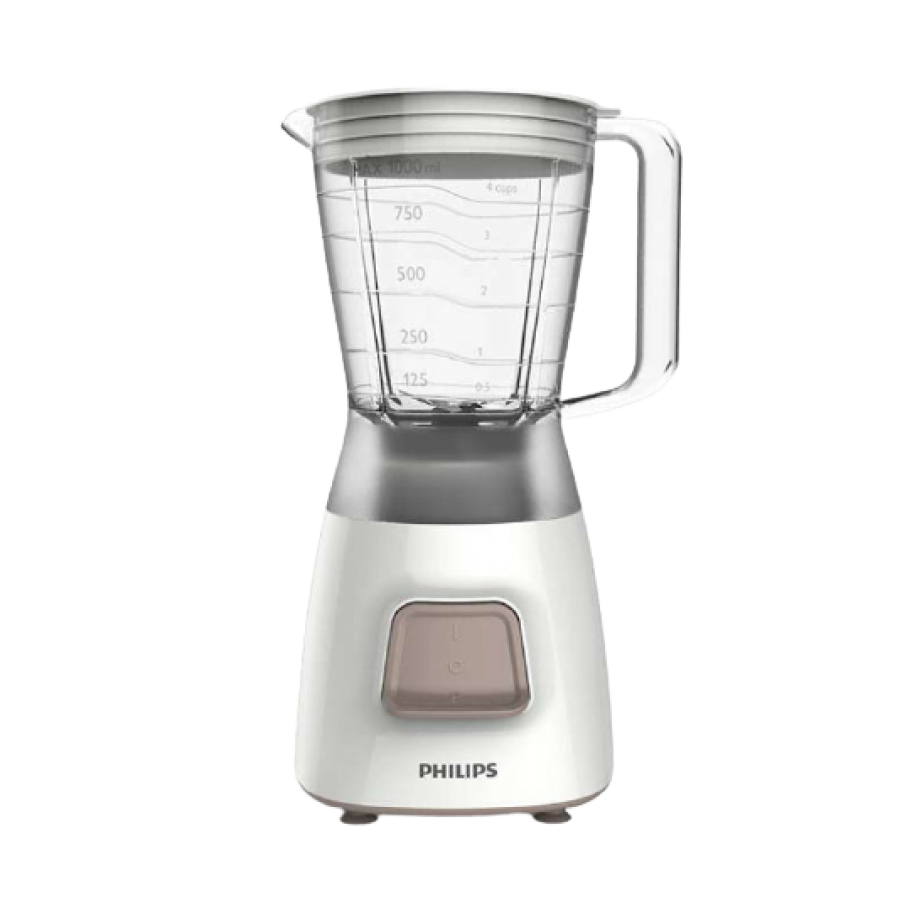 Blender Profesional Philips Daily, Putere 450 W Silama Din Otel Inoxidabil, Vas Din Plastic 1.25 L, Sistem Anti-alunecare, Functie Puls, Alb