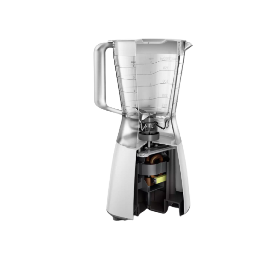 Blender Profesional Philips Daily, Putere 450 W Silama Din Otel Inoxidabil, Vas Din Plastic 1.25 L, Sistem Anti-alunecare, Functie Puls, Alb
