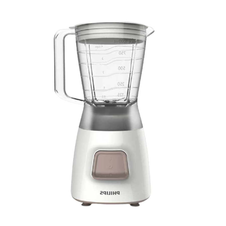 Blender Profesional Philips Daily, Putere 450 W Silama Din Otel Inoxidabil, Vas Din Plastic 1.25 L, Sistem Anti-alunecare, Functie Puls, Alb