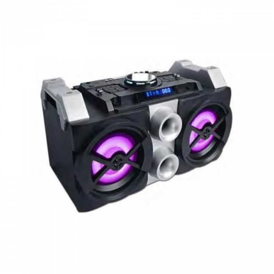 Boxa Audio Portabila , Activa , Conectivitate Bluetooth , Lumini Pe Woofere Bass , Putere Rms 50 W , Frecventa 20hz- 20khz ,  Retea De Alimentare 220v , Li-ion , Material Abs , Negru