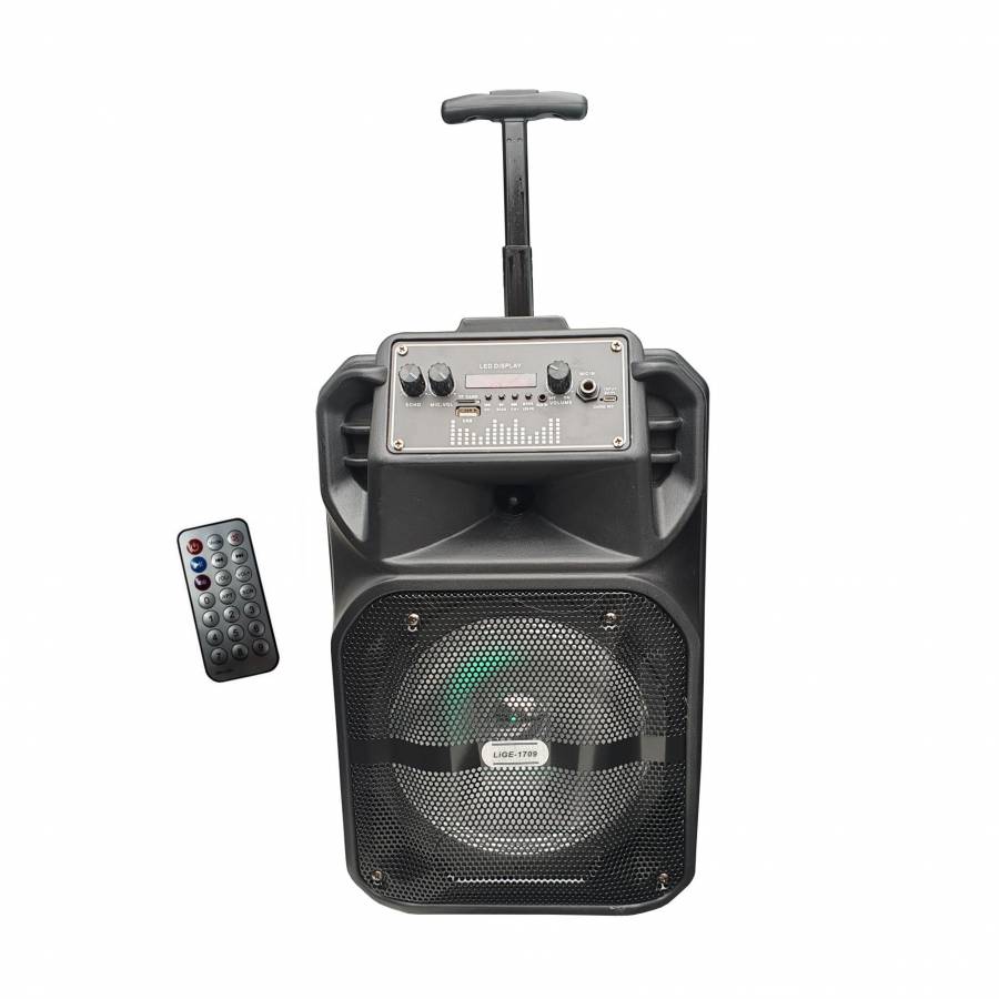 Boxa Audio Portabila De Tip Troller Lige , Conectare Prin Functia Bluetooth , Intrare Usb ,  Mp3 Player , Radio Fm, Telecomanda Inclusa  , Maner Transport , Negru