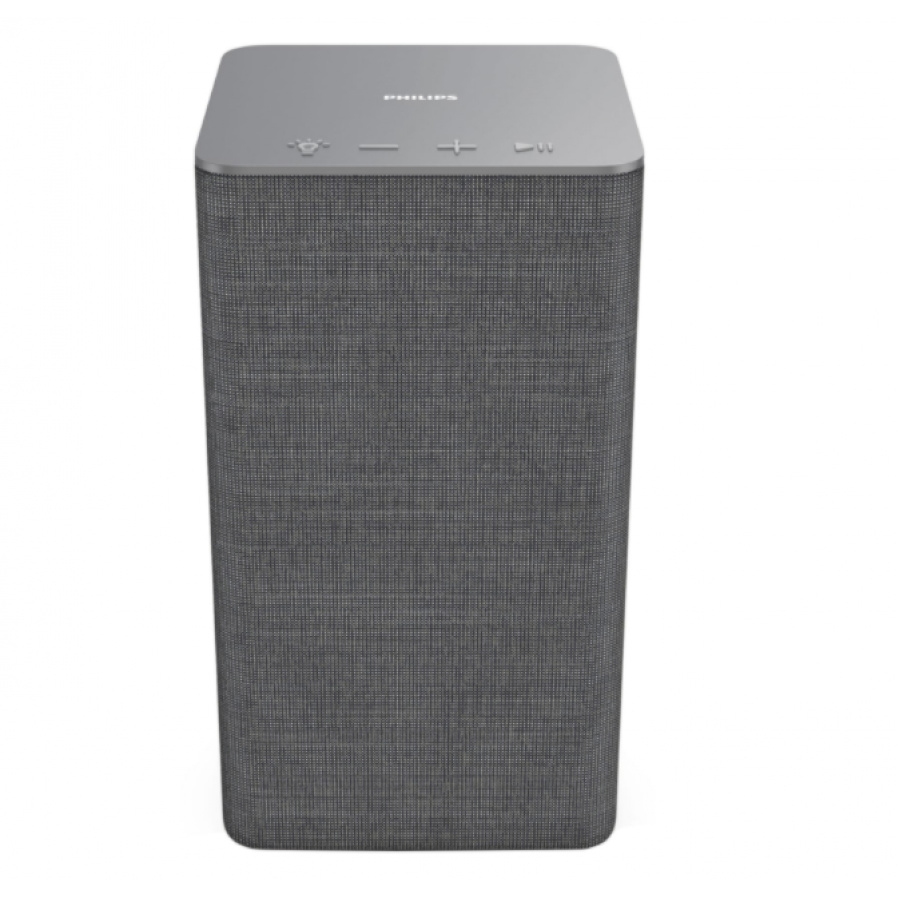 Boxa Philips Wireless Cu Asistenti Vocali, Led Multicolor Incorporat, 40%, Control Volum, Alexa Si Apple Airplay 2, Spotify Connect, 00 - 240 V 50 - 60 Hz, Gri