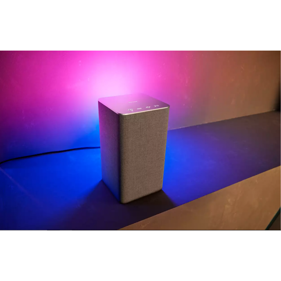 Boxa Philips Wireless Cu Asistenti Vocali, Led Multicolor Incorporat, 40%, Control Volum, Alexa Si Apple Airplay 2, Spotify Connect, 00 - 240 V 50 - 60 Hz, Gri