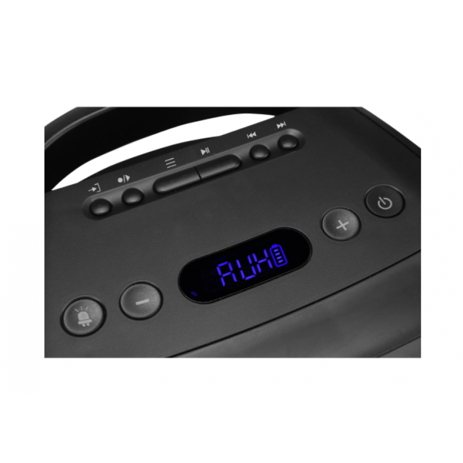 Boxa Portabila Activa, Cu Trepied, Bluetooth 5.0, Display Lcd, Lumini Dinamice, Putere 20w, Usb, Card Sd, Radio Fm, Karaoke, Inregistrare Karaoke, Telecomanda, Negru