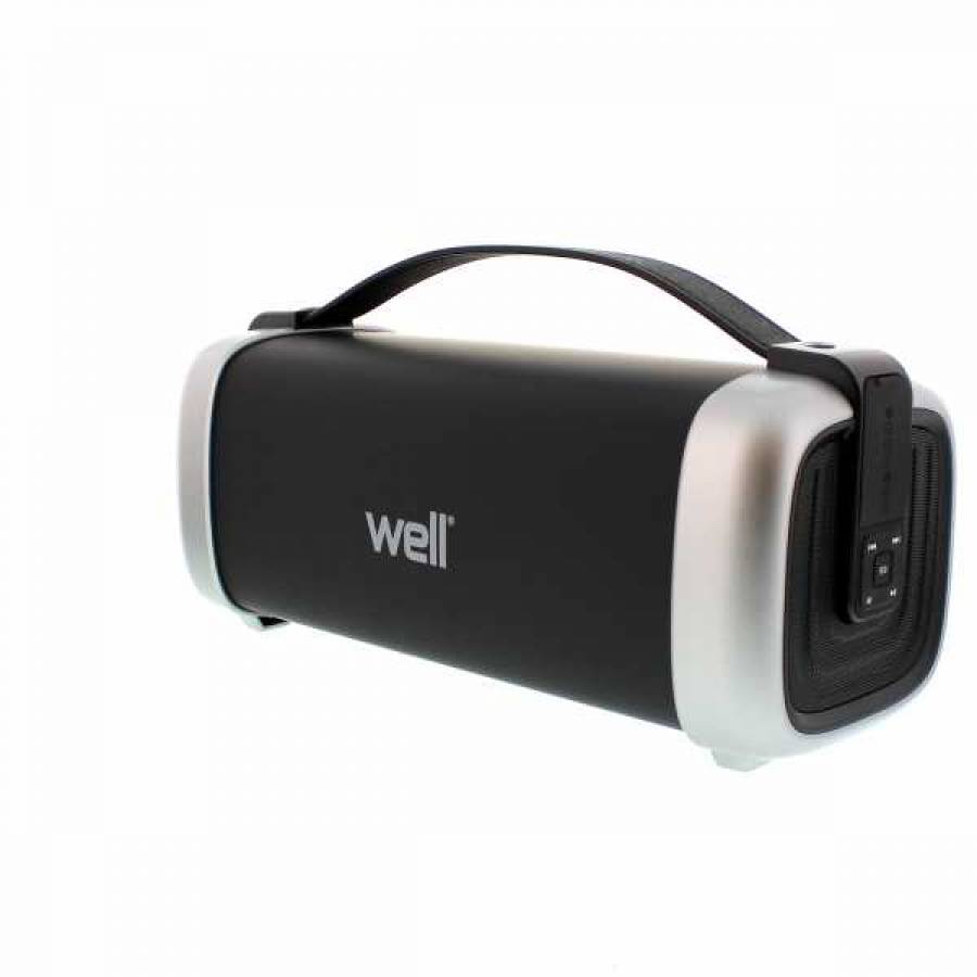 Boxa Portabila Cu Conectivitate  Bluetooth Exalt Well , Maner De Transport , Radio Fm ,  1800 Mah , Raspuns Frecventa 100hz - 20khz  , Splashproof , Negru/alb