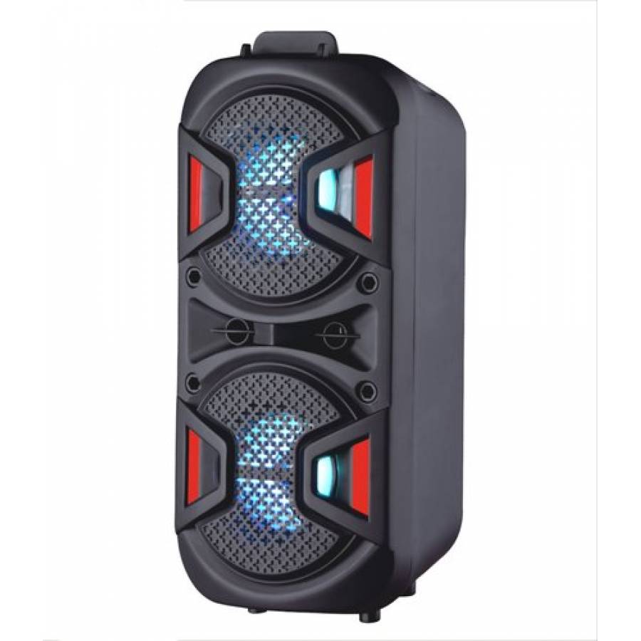 Boxa Portabila Cu Conectivitate Bluetooth Klausstech, Aux In, Radio Fm, Port Usb, Slot Sd Card, Acumulator Reincarcabil 1800 Mah, Subwoofer 5 Inch, Lumini Led, Design Modern, Negru