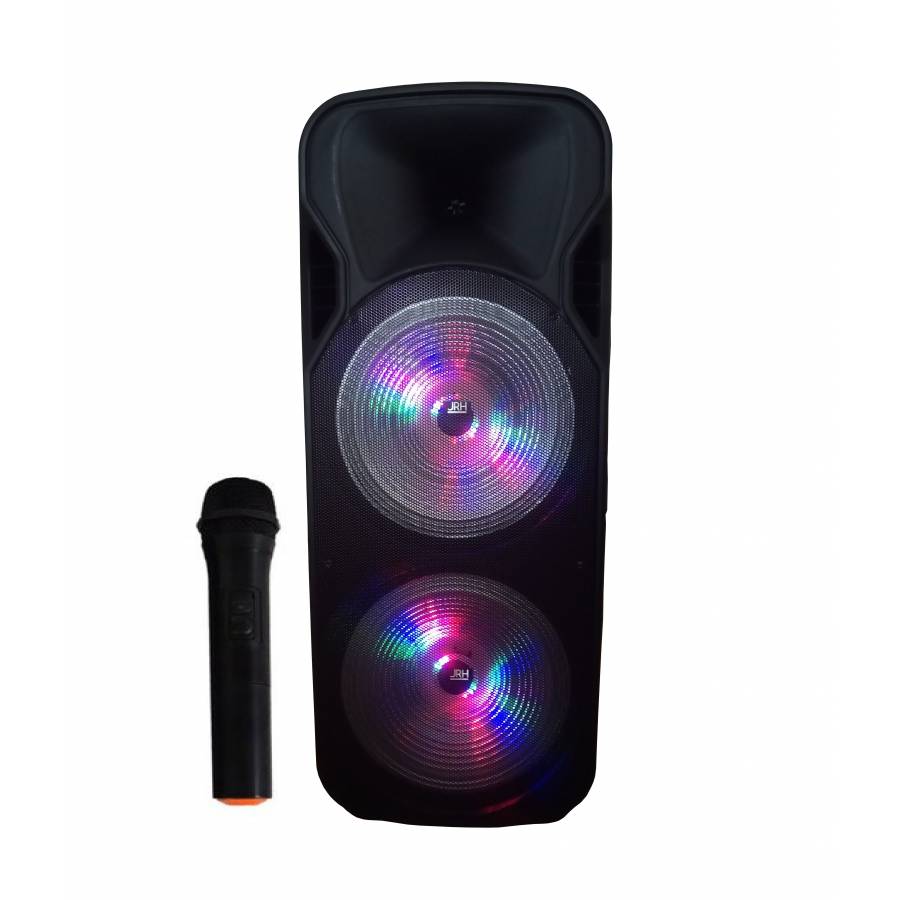 Boxa Portabila Jrh , Conectivitate Bluetooth  , Li-ion 10000 Mah , Frecventa 261.8 Mhz +239,4 Mhz ,  Port Usb , Tf Card , Led Light Disco , Microfon Wireless, Display Digital, 3 Intrari Jack 6,3mm , Negru