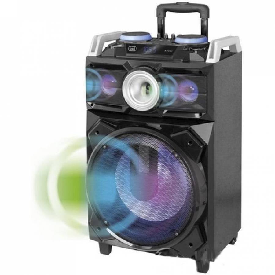 Boxa Portabila Cu Conectivitate Bluetooth, Functie Karaoke, Putere 120w , Afisaj Led Albastru , Aux In , Port Usb , Radio Fm , Bass Reflex , Card Microsd ,  Subwoofer Dublu , Negru