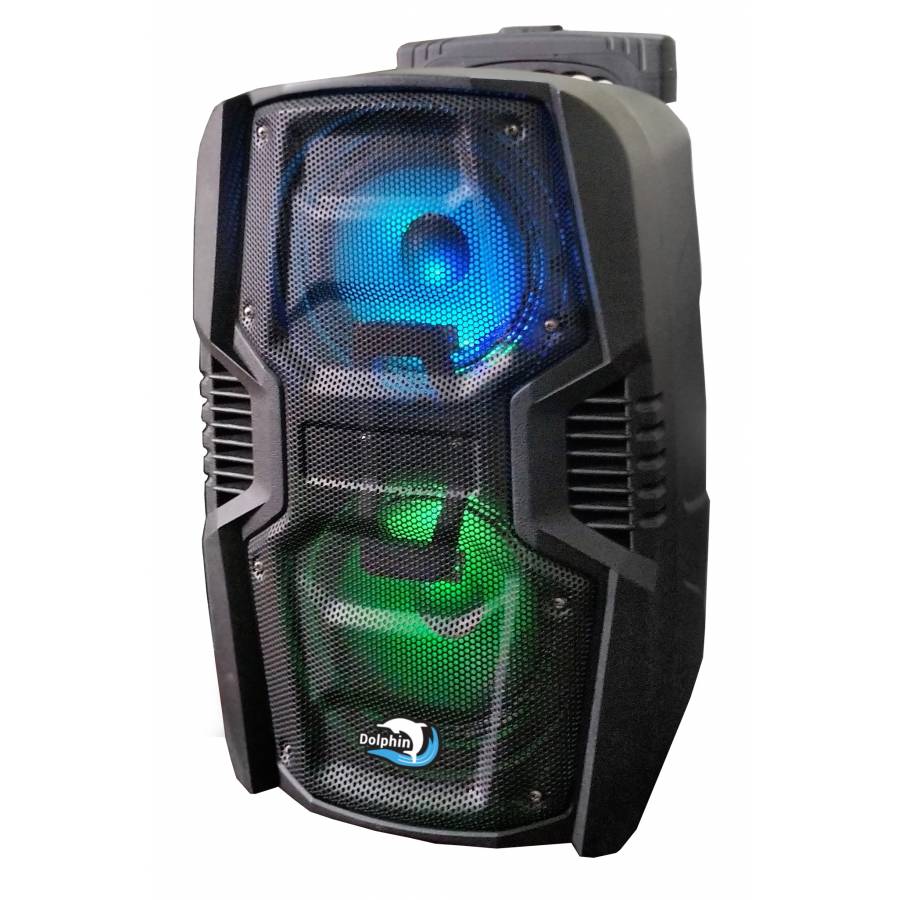 Boxa Portabila Party Dolphin , Conectivitate Bluetooth , Port Usb , Tf Card , Aux In , 1800 Mah , Radio Fm  , Microfon Cu Fir Inclus , Lumini Led Pe Bass , Negru