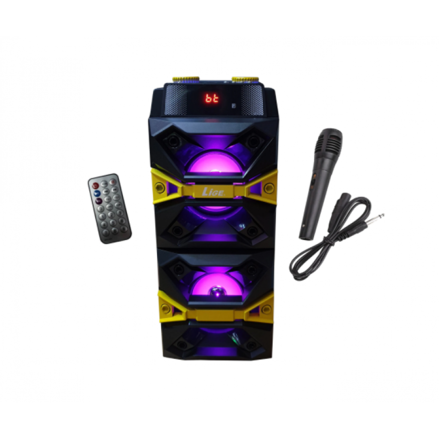 Boxa Portabila, Usb, Tf Card, Bluetooth, Fm, Aux, Lumini, Microfon, Telecomanda, Difuzor 4 Inch, 1500 Mah, Ecran Lcd, Mixer Integrat, Usor De Folosit, Ergonomica, Negru/galben