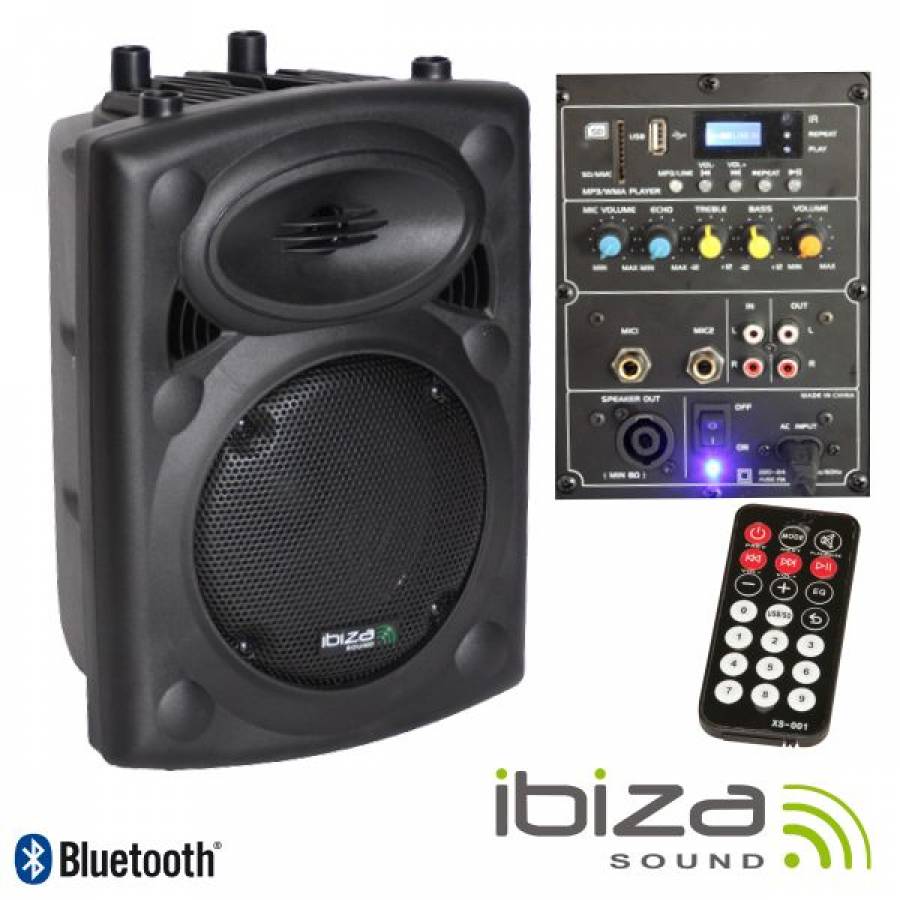 Boxa Profesionala Ibiza Sounds , 8 Inch/20 Cm , Port Usb/mp3/telecomanda Inclusa , Conectivitate Bluetooth , Putere 200 W , Sensibilitate 96 Db , Banda De Trecere 50 Hz - 20 Khz , Negru