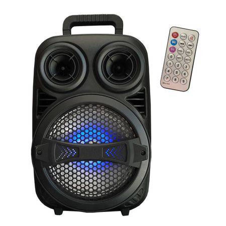 Boxa Profesionala Portabila Klausstech, 100 W, Telecomanda Inclusa, Diametru Difuzor 20 Cm, Lumini Led, Conectivitate Bluetooth, Acumulator Reincarcabil, Aux In, Radio Fm, Port Usb, Slot Sd Card, Design Ergonomic, Negru