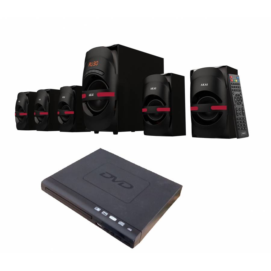 Boxe Audio Akai 5.,  Woofer Activ,+ Dvd Player   Usb, , Telecomanda, Negru