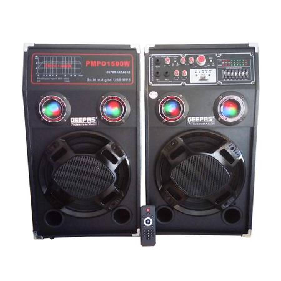 Boxe Audio Geepas , Activa Si Pasiva , Conectivitate Bluetooth, Material Lemn Negru, Joc Lumini Led , Diametru Difuzor 25 Cm , Intrare Aux / Rca , Port Usb , Card Sd , Culoare Negru