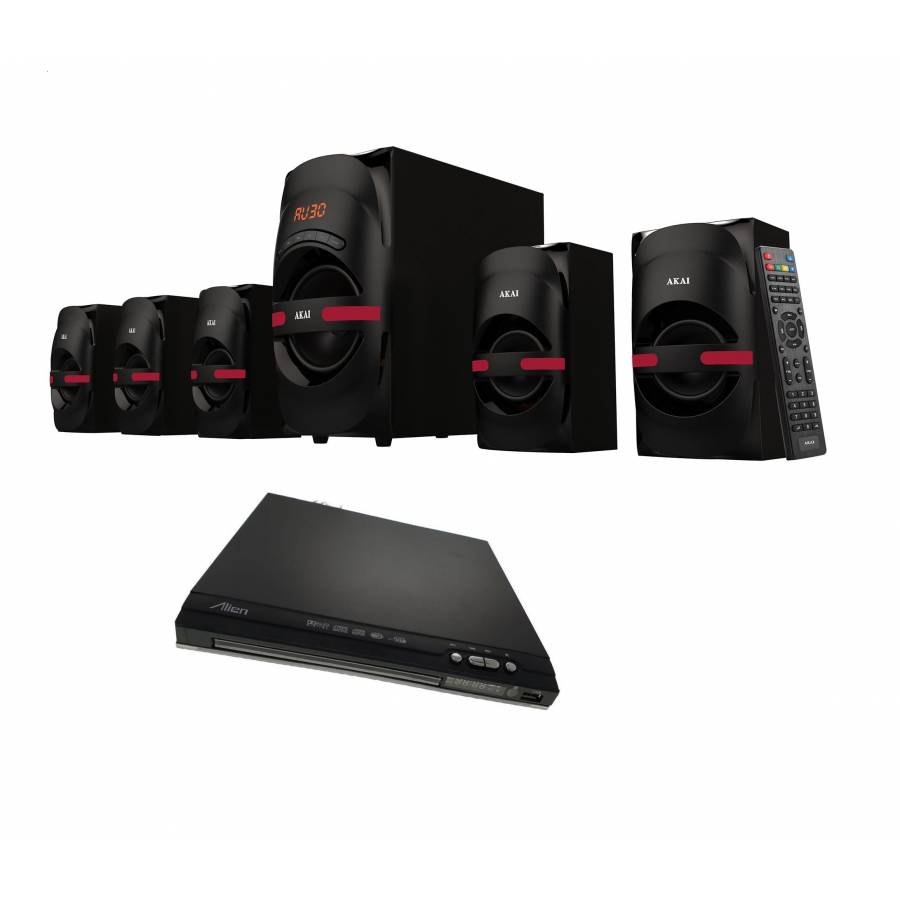 Boxe Audio Profesionale Akai 5.1, + Dvd Player ,  Woofer Activ,port Usb, Intrare Card Sd,intrare Aux, Telecomanda Inclusa , Culoare Negru