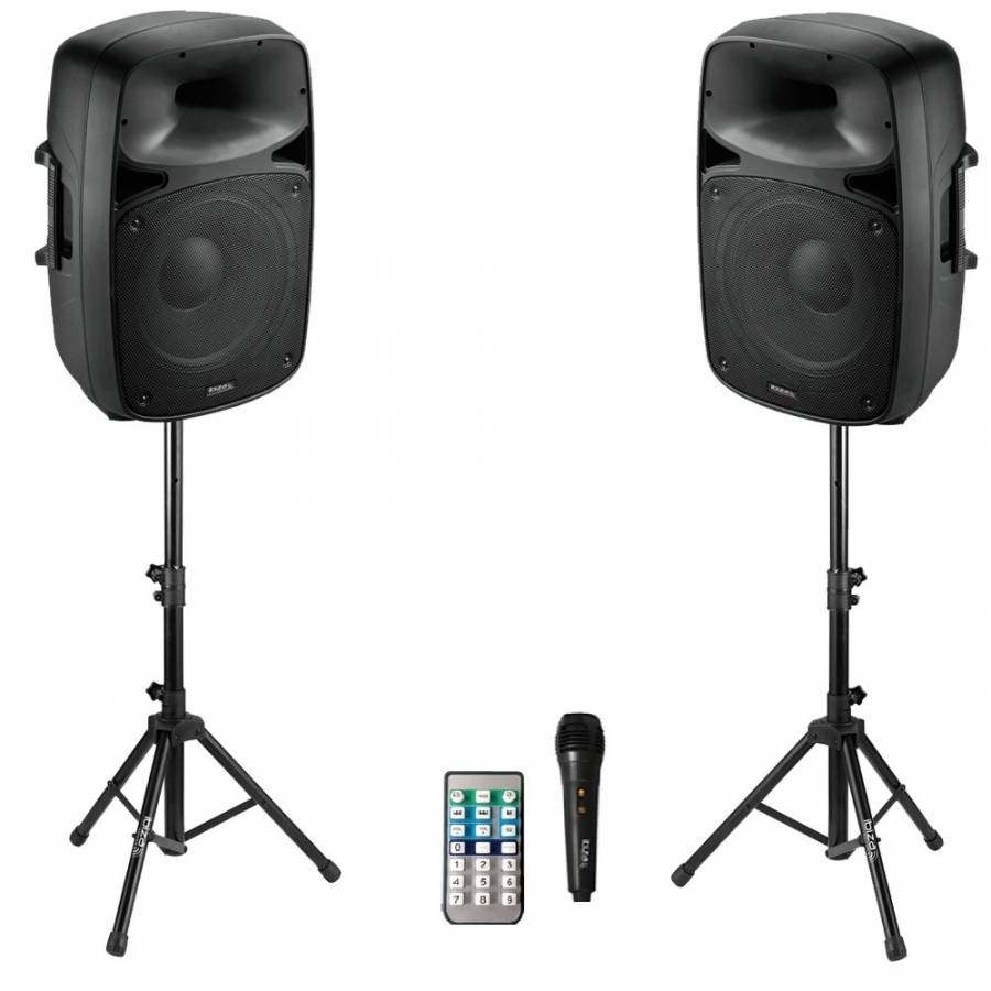 Boxe Audio Profesionale Ibiza Light Cu Conexiune Bluetooth, Intrare Usb Si Sd Card Mmc, Putere Rms 2 X 500 W , Display Digital , Lumini Led, Microfon , Sensibilitate 1w / 1m 98db , Woofer Impedanta 8 Ohmi