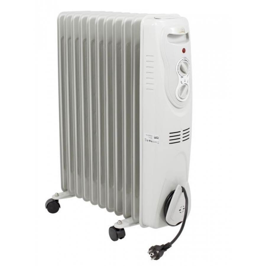 Calorifer Electric, 2500 W, 13 Elementi, 3 Trepte De Putere, Termostat Siguranta, Termostat Reglabil, Cu Ulei, Indicator Luminos, Gri