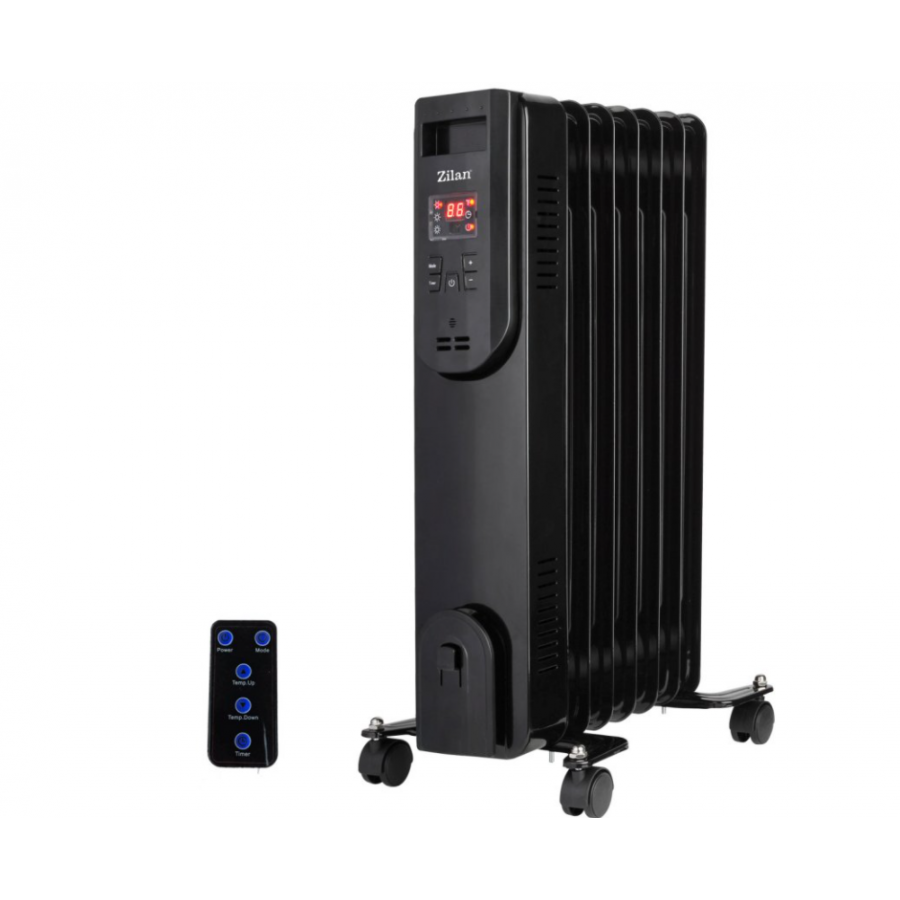 Calorifer Electric Cu Ulei, 9 Elementi, Putere 2000w, 3 Trepte De Putere, Telecomanda, Termostat Reglabil, Timer, Ecran Led, Indicator Luminos, Negru