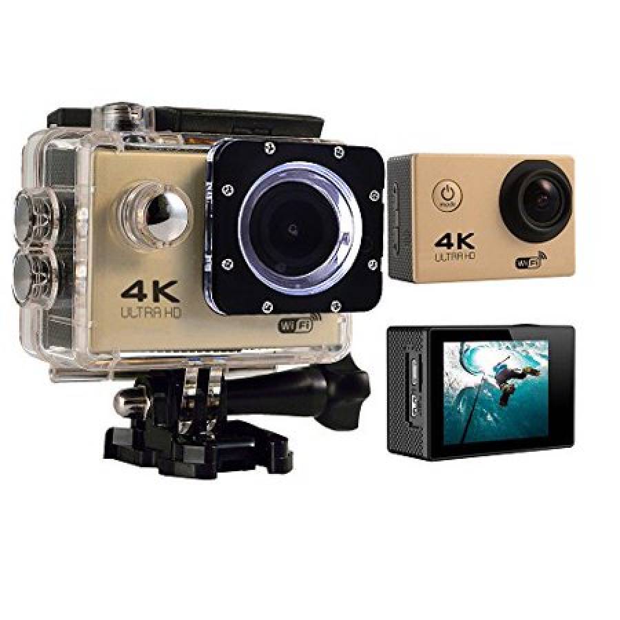 Camera Klausstech Sport, 4k Ultra Hd, Rezistenta La Apa, Unghi De 170 Grade, Autonomie Crescuta, Compacta Si Ergonomica, Folosita In Diferite Sporturi, Auriu