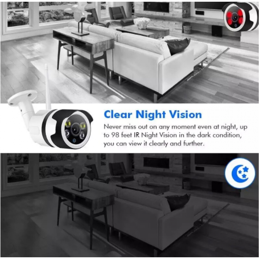 Camera Wifi Exterior Pentru Supraveghere Klausstech, Rezistenta La Apa, 10 W, Card Tf, Rezolutie 720p/1080p, Dc 12v 1a, Instalare Usoara, Alb