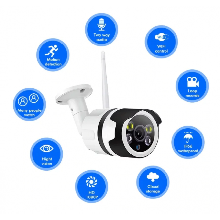 Camera Wifi Exterior Pentru Supraveghere Klausstech, Rezistenta La Apa, 10 W, Card Tf, Rezolutie 720p/1080p, Dc 12v 1a, Instalare Usoara, Alb