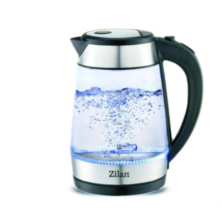 Cana Fierbator Din Sticla, Capacitate De 1.7l, Putere 2200w, Maner Ergonomic, Design Compact Si Ergonomic, Simplu De Folosit, Argintiu/negru