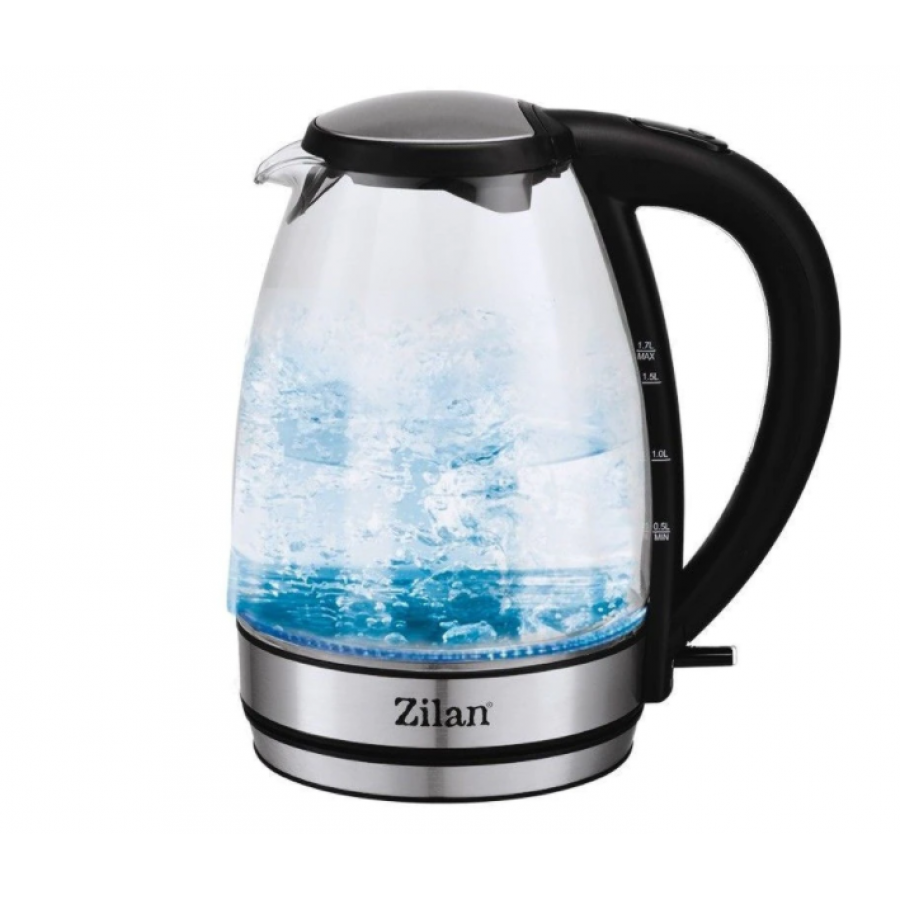 Cana Fierbator Din Sticla, Capacitate De 1.7l, Putere 2200w, Maner Ergonomic, Design Compact Si Ergonomic, Simplu De Folosit, Iluminare Led, Argintiu/negru